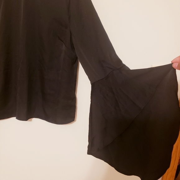 Black Satin flare Sleeve Top - Picture 2 of 3